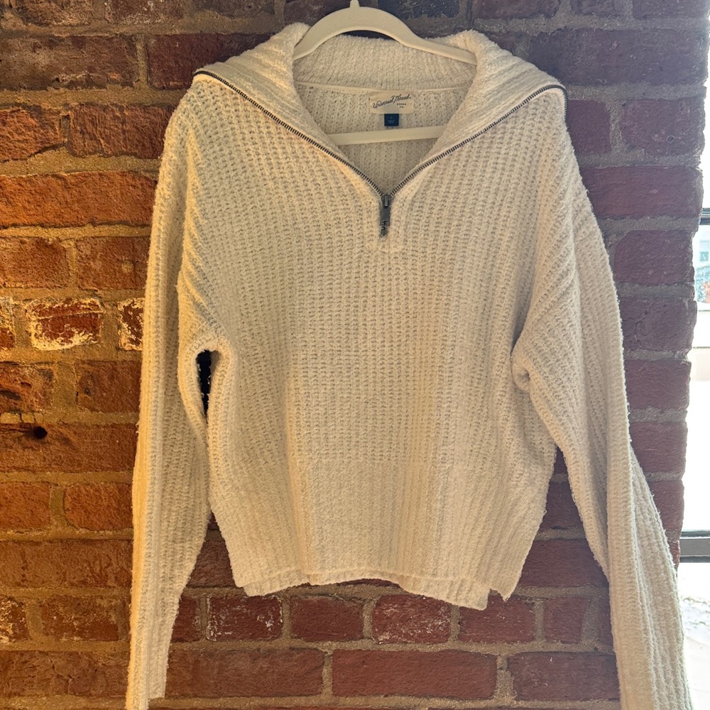 White/Cream Universal Thread Knit Half-Zip Sweater